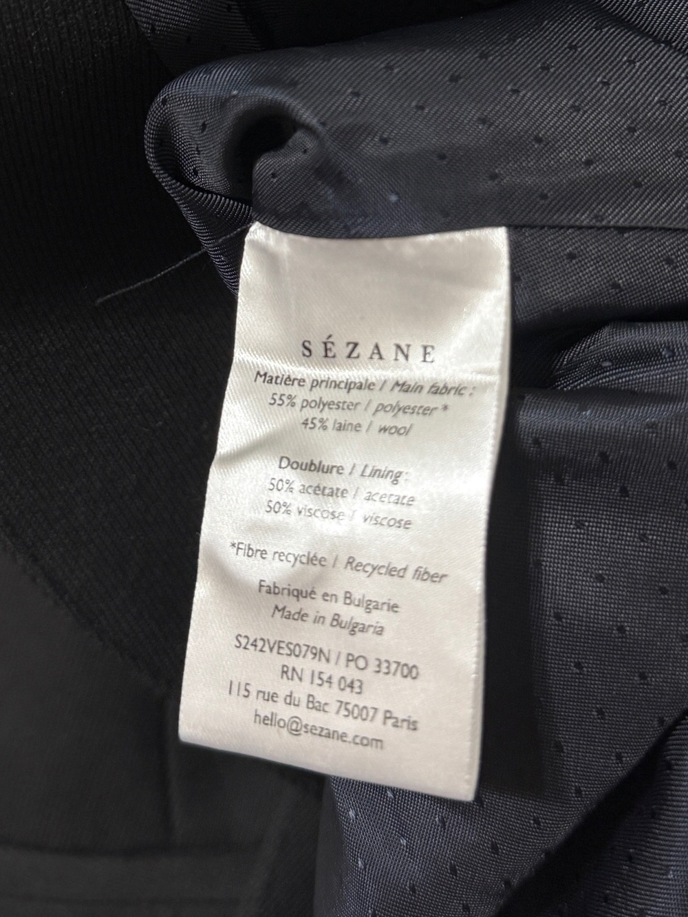 Sezane Black Button Vest Size 34 or XS Wool Blend NEW NWOT - Picture 9 of 9